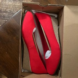 Clarks Womens Mallory Luna Pump Red Textile NEW US Size 8 W Wedge Rope